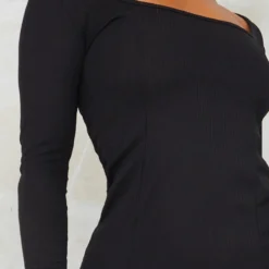 Robe Moulante Fendue Côtelée Noire à Col Carré Et Manches Longues -Jolie Vêtue Soldes Magasin 11ff09d6c4f876df7e0304f84c3b2ece37f3c0ec cmt9397 5