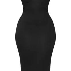 Plus Robe Mi-longue Côtelée Froncée Noire à Bonnets -Jolie Vêtue Soldes Magasin 12107f8dcd6e989927a9d7d9e7e7c3a93a9cb665 cmo4133 5