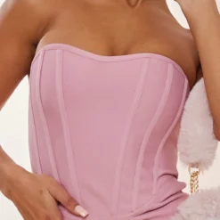 Robe Mi-longue Rose à Détail Corset Bandage -Jolie Vêtue Soldes Magasin 1214e590abc084daff36281e3cc7c8297f2f5b4e cnd1252 4