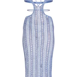 Robe Mi-longue Découpée En Maille Tricot Ajourée Bleue à Paillettes -Jolie Vêtue Soldes Magasin 121ff7c4ae8a3995695d286565bf77e6d18f8458 cnc9030 5