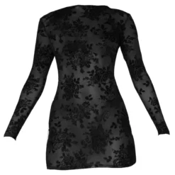 Robe Moulante Noire Fleurie Floquée à Manches Longues Et Dos Lacé -Jolie Vêtue Soldes Magasin 122036909f0c557532e77e818ac851659556a615 cnb5167 5