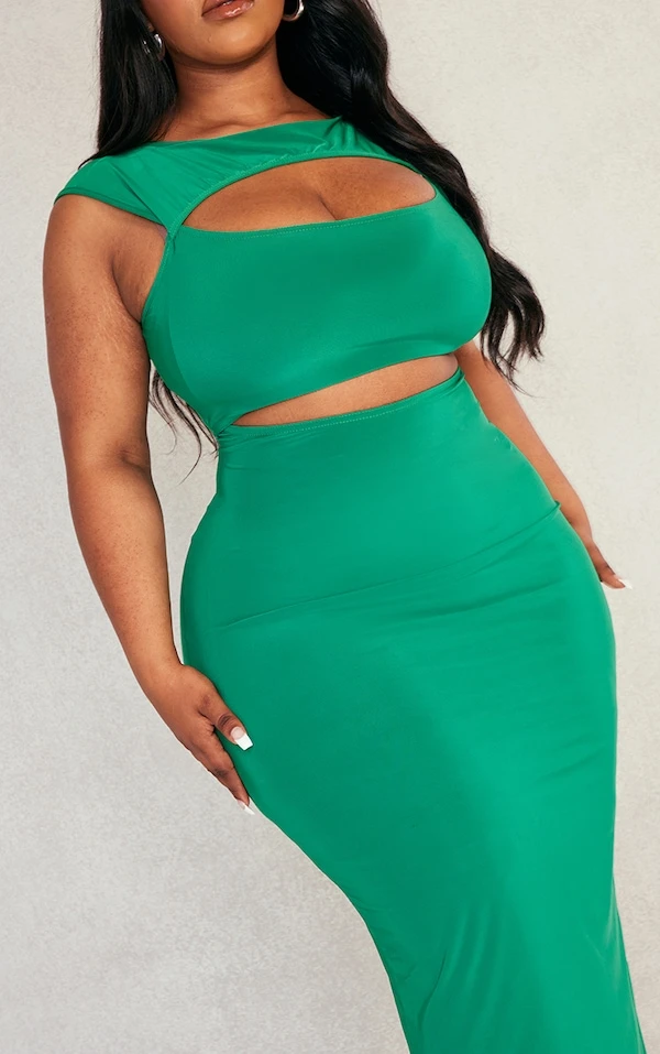 Plus Robe Mi-longue Moulante Vert Vif Découpée 6 Plus Robe Mi-longue Moulante Vert Vif Découpée – Image 4