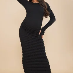 Maternité Robe De Grossesse Mi-longue Noire Texturée Effet Bulle -Jolie Vêtue Soldes Magasin 1231b338b9261b653e80f90e5c58b1df50dcf58a cnd0046 3