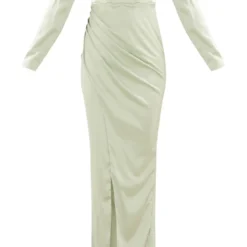 Robe Longue Vert Sauge Fendue à Manches Longues Et Col Bardot -Jolie Vêtue Soldes Magasin 124b78fbebd6a329b98b570512a506bd44d83739 cnd9162 5