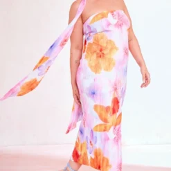 Plus Robe Mi-longue Plissée Rose Fleurie à Col Ras -Jolie Vêtue Soldes Magasin 1268acb467e9a616332e584c9146d35f5baa6dae cne4196 3