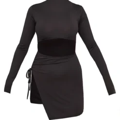 Robe Très Moulante Noire Découpée à Col Haut Et Manches Longues -Jolie Vêtue Soldes Magasin 127571990cdeb9b40b8156d53a3330f8a4a47d73 cna1127 5