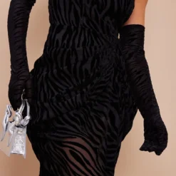 Robe Bustier Mi-longue Drapée Noire Imprimé Zèbre Effet Dévoré à Détail Gants -Jolie Vêtue Soldes Magasin 13635fd4ea4615d48ce0a8a653e9f060b355c76a cna9137 4