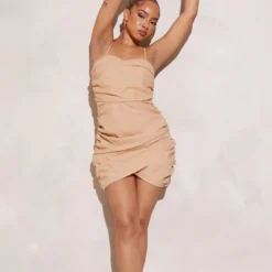 Petite Mini Robe Froncée En Effet Lin Gris Pierre -Jolie Vêtue Soldes Magasin 1375f0428dcfe3b48d1d25bdfa4c370519faa56b cnd7083 3