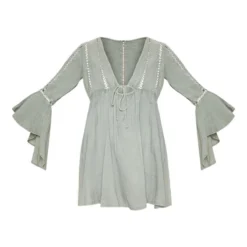 Diamond Robe De Plage Kaki Pâle à Lien Et Manches Volantées -Jolie Vêtue Soldes Magasin 138bacf1e94b7ffc964a86f6b46fc2f8b4d43b54 CMB6566 3