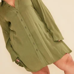 Plus Robe Chemise Crêpée Vert Olive -Jolie Vêtue Soldes Magasin 13e813f0137e27325c4bf1a60cbf471a85811cae cnd4914 4