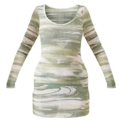 Robe Moulante Verte Imprimée Griffure Côtelée à Manches Longues -Jolie Vêtue Soldes Magasin 142a883d3965d8b4ef3cb043e8d333d332dd7e16 cnd4308 5