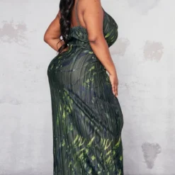 Plus Robe Longue Plissée Imprimé Zèbre Kaki à Col Bénitier -Jolie Vêtue Soldes Magasin 1436d0aa8b2ac309ac00449615c3bd30c012e7b7 cnb9043 2