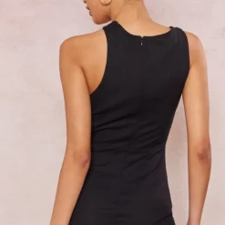 Robe Moulante Découpée Noire Effet Lin à Anneau En Bois Et Dos Nu -Jolie Vêtue Soldes Magasin 1455ab963b66eceac75213603b882375bd575d86 cne1364 2