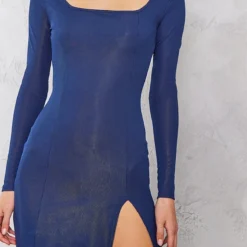 Tall Robe Moulante Fendue Bleu Marine Côtelée à Col Carré Et Manches Longues -Jolie Vêtue Soldes Magasin 14b81d6c3b240db4e77cfa978e4d48f539181391 cnd4341 4