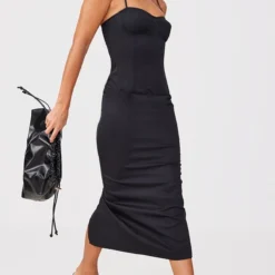 Robe Longue Tissée Noire à Détail Corset Et Bretelles -Jolie Vêtue Soldes Magasin 15087a8e00a3de22ce555f62bd07b63be956f8c7 cnc7630 3