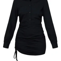 Robe Chemise Ajustée Noire Froncée Sur Le Côté -Jolie Vêtue Soldes Magasin 1512dba2f8c7ccdd3c7413f355165f9d6bb36bd4 cmt6176 6