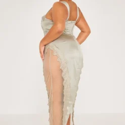 Plus Robe Longue Vert Sauge à Corset Et Parties En Dentelle -Jolie Vêtue Soldes Magasin 1594d2c976505fa2895e267ab6b018e88af73af1 cne0739 2