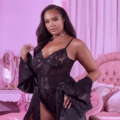 Robe De Chambre Satinée Noire -Jolie Vêtue Soldes Magasin 159834e3a163192e62ce028f6d2bb676791835a0 clw1606 3