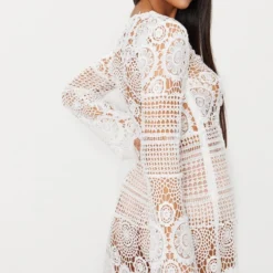 Robe En Crochet Blanche à Manches évasées -Jolie Vêtue Soldes Magasin 15cee304a7c83625c9af272cec417d2c3b954aac CLQ7650 3