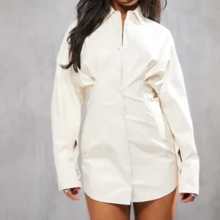 Robe Chemise Ajustée En Similicuir Crème -Jolie Vêtue Soldes Magasin 161173ab44893a52dfef3c4ec0d2ab179db17093 cnc8318 3