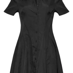 Robe Chemise Noire à Manches Courtes Et Coutures -Jolie Vêtue Soldes Magasin 16346d90fcb1e8ba177545c1d9fee6e348f402cb cnd4046 5