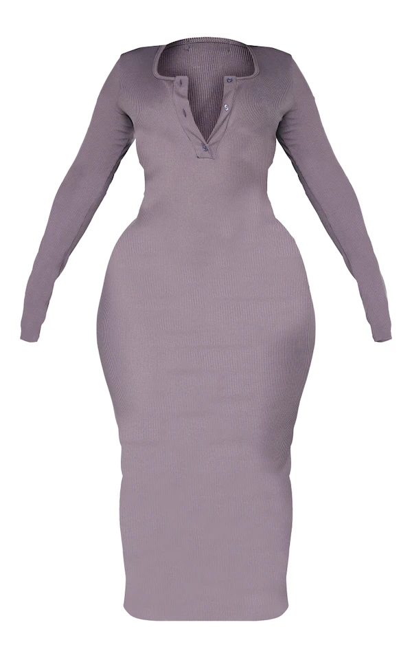 Shape Robe Mi-longue Anthracite Côtelée à Manches Longues Et Boutons à L'avant 7 Shape Robe Mi-longue Anthracite Côtelée à Manches Longues Et Boutons à L'avant – Image 5