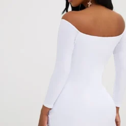 Shape - Robe Moulante Col Bardot Blanche Froncée -Jolie Vêtue Soldes Magasin 1650905b194aabaad21aaa7fa167c14d565ff02c CLT7757 2