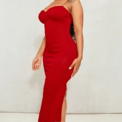 Shape Robe Mi-longue Plissée Rouge à Bretelles Et Bonnets -Jolie Vêtue Soldes Magasin 167e3cb86c5021fc88bba6ff399f6b9453524265 cne9572 3