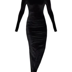 Robe Longue En Velours Noire Drapée Fendue à Dos Rond -Jolie Vêtue Soldes Magasin 167f55688e39af044602e4a4729293bd103994e6 cnb4669 5