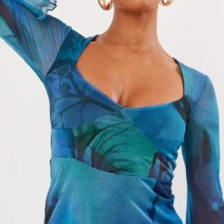 Robe Droite En Mesh Bleu Flou Fleuri à Détail Buste -Jolie Vêtue Soldes Magasin 1685ab686e27b8d6b2d5222f8611f6a58d8660c3 cnb1078 4