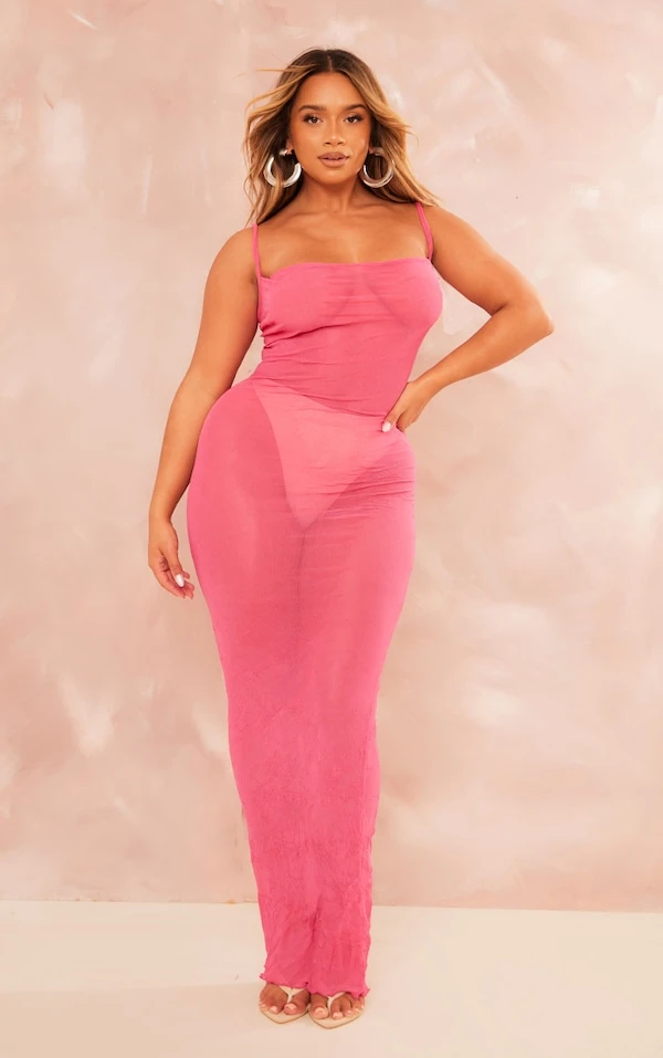 Shape Robe Longue Texturée En Mesh Transparent Rose 3 Shape Robe Longue Texturée En Mesh Transparent Rose