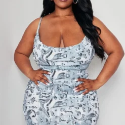 Plus Robe Moulante Argentée Imprimé Liquide Plissée à Col Bénitier -Jolie Vêtue Soldes Magasin 1718e65f92312ce11ed3af2245b22a4437d20025 cne0542 3