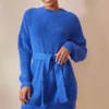 Robe Pull En Maille Tricot Gaufrée Bleu Vif -Jolie Vêtue Soldes Magasin 171f709eda3aab08b209491544a379935d013516 cnd2081 1