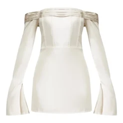 Robe Droite Satinée Plissée Champagne à Col Bardot Et Manches évasées -Jolie Vêtue Soldes Magasin 175a7474d5eb47f0f1a86f2d82aefdd628474bfe cnc6160 5