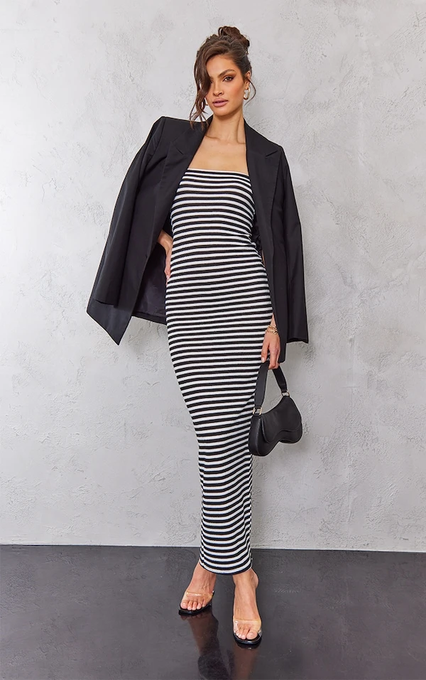 Tall Robe Longue Bustier Noire à Rayures 5 Tall Robe Longue Bustier Noire à Rayures – Image 3