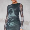 Robe Moulante En Mesh à Imprimé Visage Gris Anthracite Et Manches Longues -Jolie Vêtue Soldes Magasin 17e842843961bde4ee8af10953866c64c63ebfbe cnb3517 1