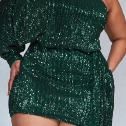 Plus Robe Moulante Asymétrique En Sequins Vert émeraude Effet Drapé -Jolie Vêtue Soldes Magasin 18482f062b92b57c984d1117bb5f42b323a49c78 cnb5217 4