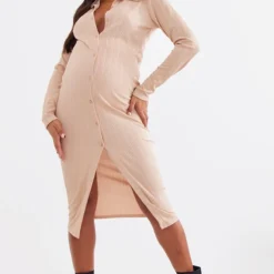 Maternité Robe De Grossesse Mi-longue Gris Pierre à Col