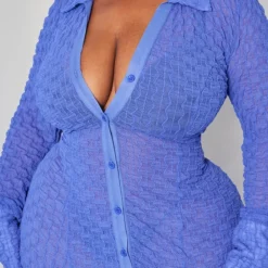 Plus Robe-chemise De Plage En Mesh Texturé Bleu Vif -Jolie Vêtue Soldes Magasin 1925fe8882234e7878fc461b780ad113877ff348 cnd4886 4