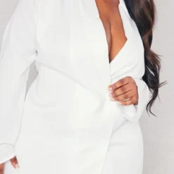 Plus Robe Blazer Blanche Oversize à Double Boutonnière -Jolie Vêtue Soldes Magasin 196763a824dcec33a79afbc5128440e267077353 cmz7682 4