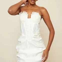 Robe Moulante Satinée Crème à Corset Et Bonnets Plissés -Jolie Vêtue Soldes Magasin 197013da92f37e3bda02f2c5afaec1cc13590a20 cnd2055 3