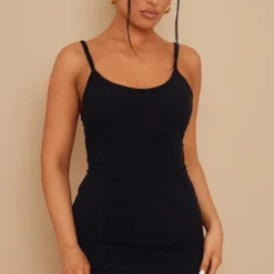 Robe Moulante Côtelée Noire à Bretelles Et Armatures -Jolie Vêtue Soldes Magasin 19a81cb03d6f49db744a28fb45c1b2c5b9f824cd cmw6501 4