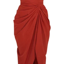 Robe Bustier Mi-longue En Maille Rouille à Barre En V Et Fronces -Jolie Vêtue Soldes Magasin 19c21c4c79501cfcf228864d13ac3a28d11dd360 cmu4211 6