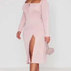 Plus Robe Mi-longue Rose Nouée Devant à Manches Bouffantes -Jolie Vêtue Soldes Magasin 19cc98e4a4404c0ef6b0b6d81d0729365cfd9e7d cnc2191 3