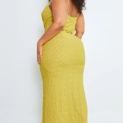 Plus Robe Longue Texturée Chartreuse à Col Bénitier -Jolie Vêtue Soldes Magasin 19f7ef64943be4b3e72bd6681654f82bec0a15cb cmy4397 3