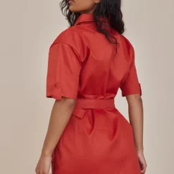 Robe Chemise Cargo Rouille Ceinturée à Manches -Jolie Vêtue Soldes Magasin 19f93992fc830e082fbed4c130408d22e7a93b59 cnc7086 2