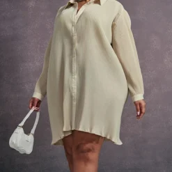 Plus Robe Chemise Oversize Crème Plissée -Jolie Vêtue Soldes Magasin 19fa4b1532db27a810f304c9440cc610f6bc4ccc cnc5107 3