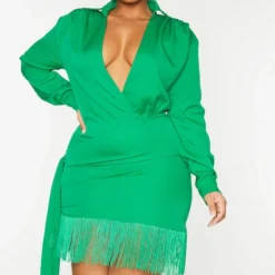Plus Robe Moulante Vert Vif Effet Drapé à Manches Longues Et Franges -Jolie Vêtue Soldes Magasin 1a1eb4f38300e3cafa2a419f8a41ac05a094ce35 cmv6441 4