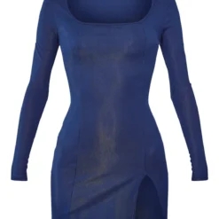 Tall Robe Moulante Fendue Bleu Marine Côtelée à Col Carré Et Manches Longues -Jolie Vêtue Soldes Magasin 1a4a14bf2c738c9dc8b0f14110a0bec8f97e903a cnd4341 5