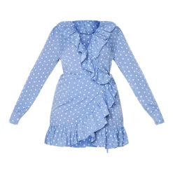 Plus Robe Volantée Style Cache-coeur à Imprimé Pois Bleu Cendré -Jolie Vêtue Soldes Magasin 1a799d65be171b025675a1ea3a20d00716f39407 cmm7618 5